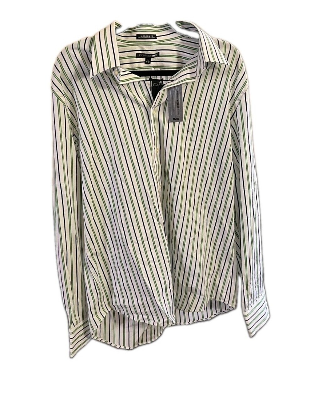 Express 1MX Men's Dress Shirt Modern Fit, Stretch, Striped, Long Sleeve, Size L